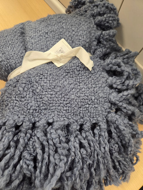 Dreamy Handwoven Fringe Throw- Steel Blue