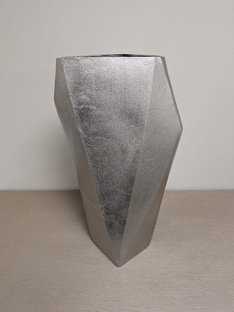 Cast Aluminium Faceted Vase – Silver Finish