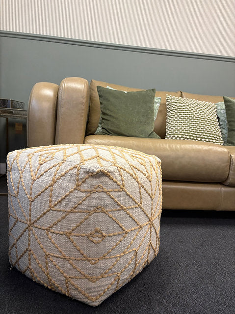 Corowa Hand Made Beige 40x40cm Cotton & Polyester Pouffe