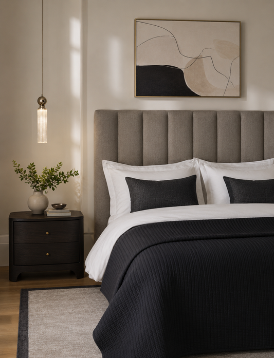 Cotton with Linen Embroidered Bedspread- Kellys Grrey