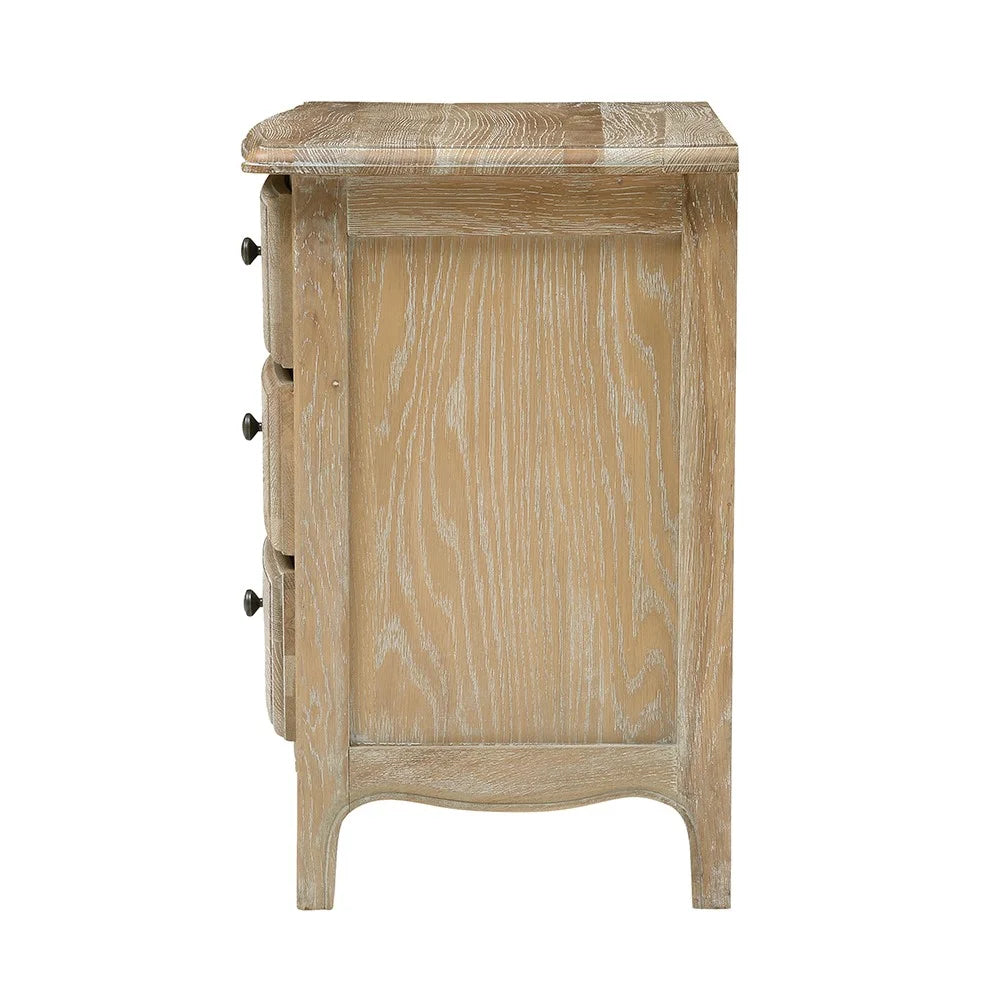 Camille Limewash Oak 3 Drawer Bedside Table