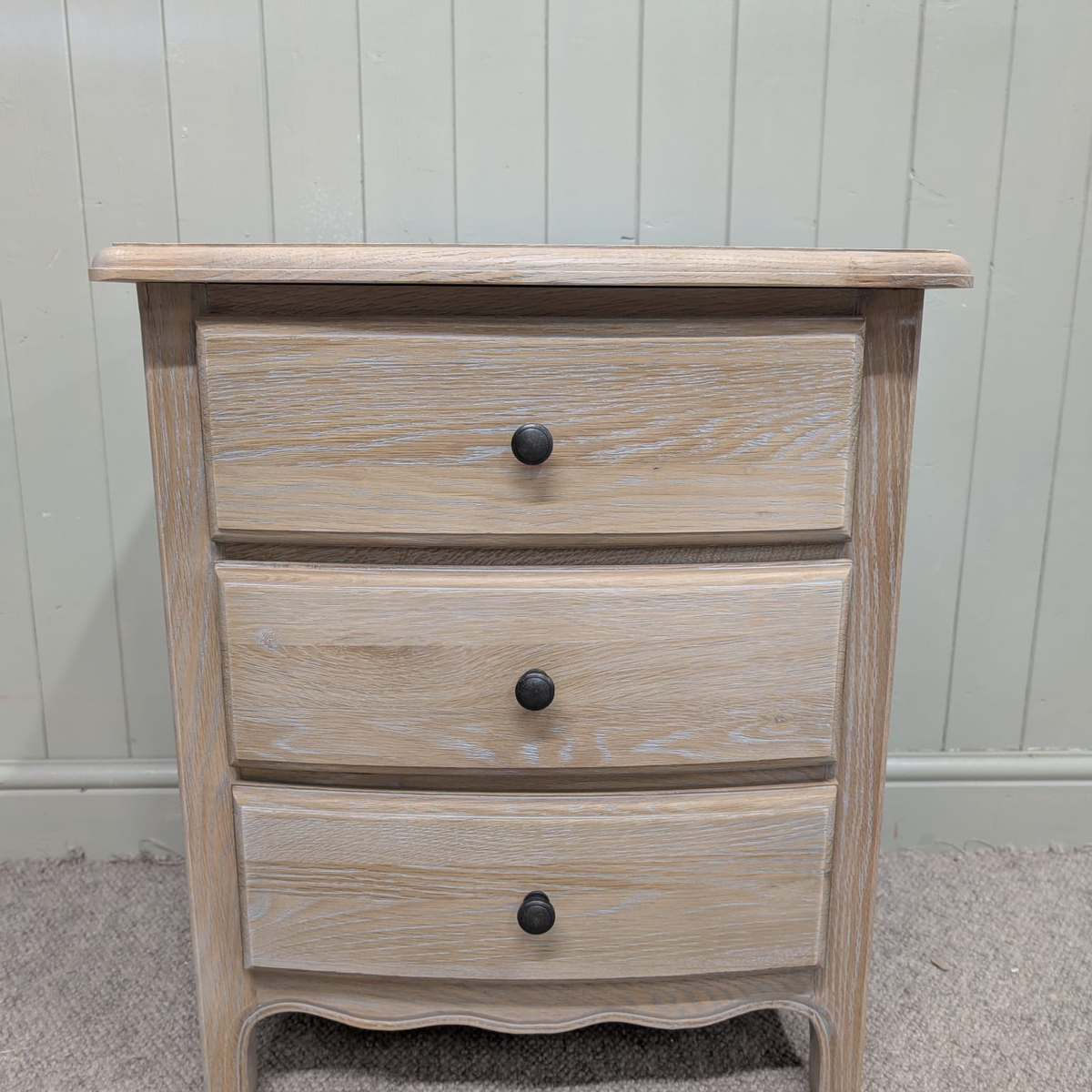 Camille Limewash Oak 3 Drawer Bedside Table