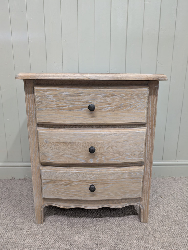 Camille Limewash Oak 3 Drawer Bedside Table