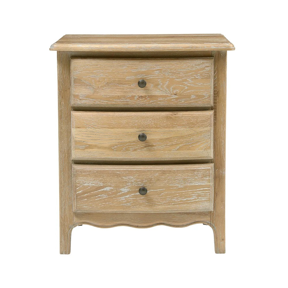 Camille Limewash Oak 3 Drawer Bedside Table