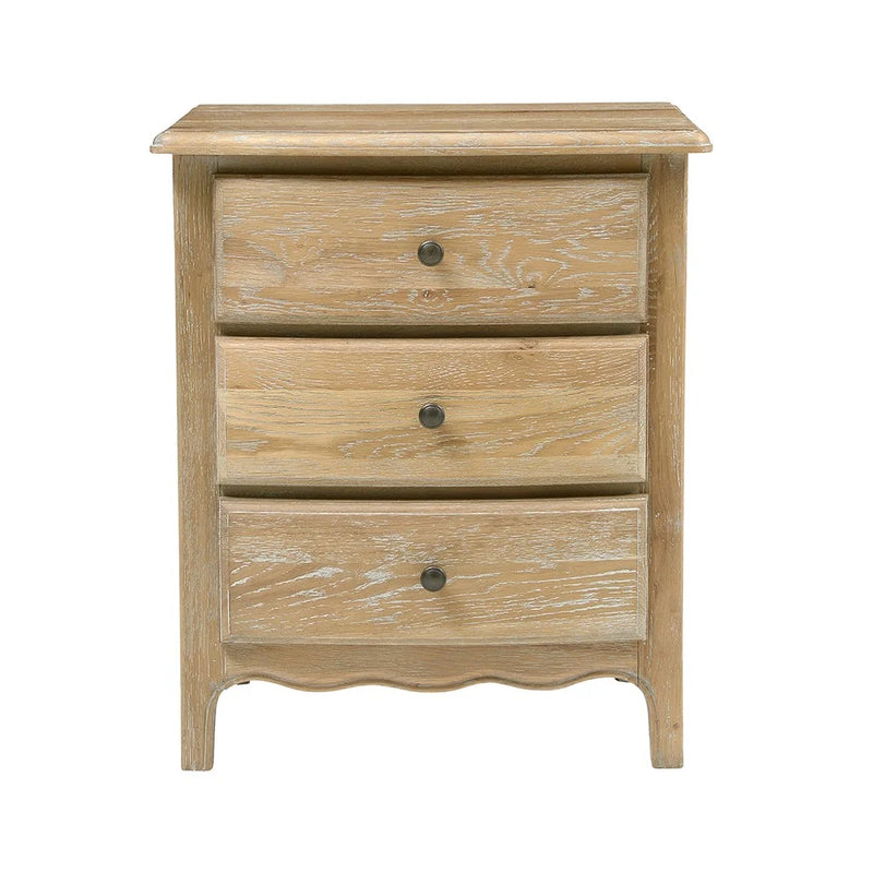 Camille Limewash Oak 3 Drawer Bedside Table