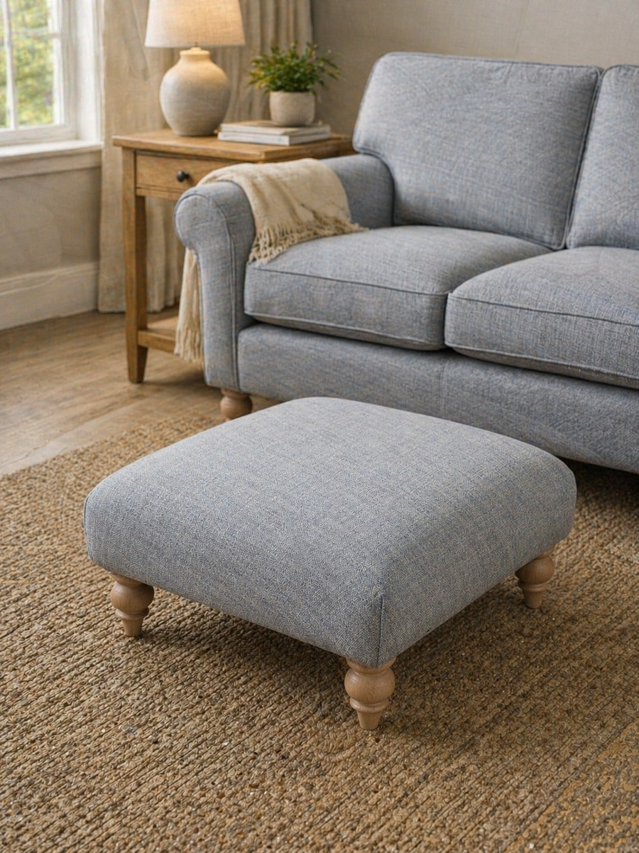Clara Small Foot Stool- Grey Marl - Rustic Weave