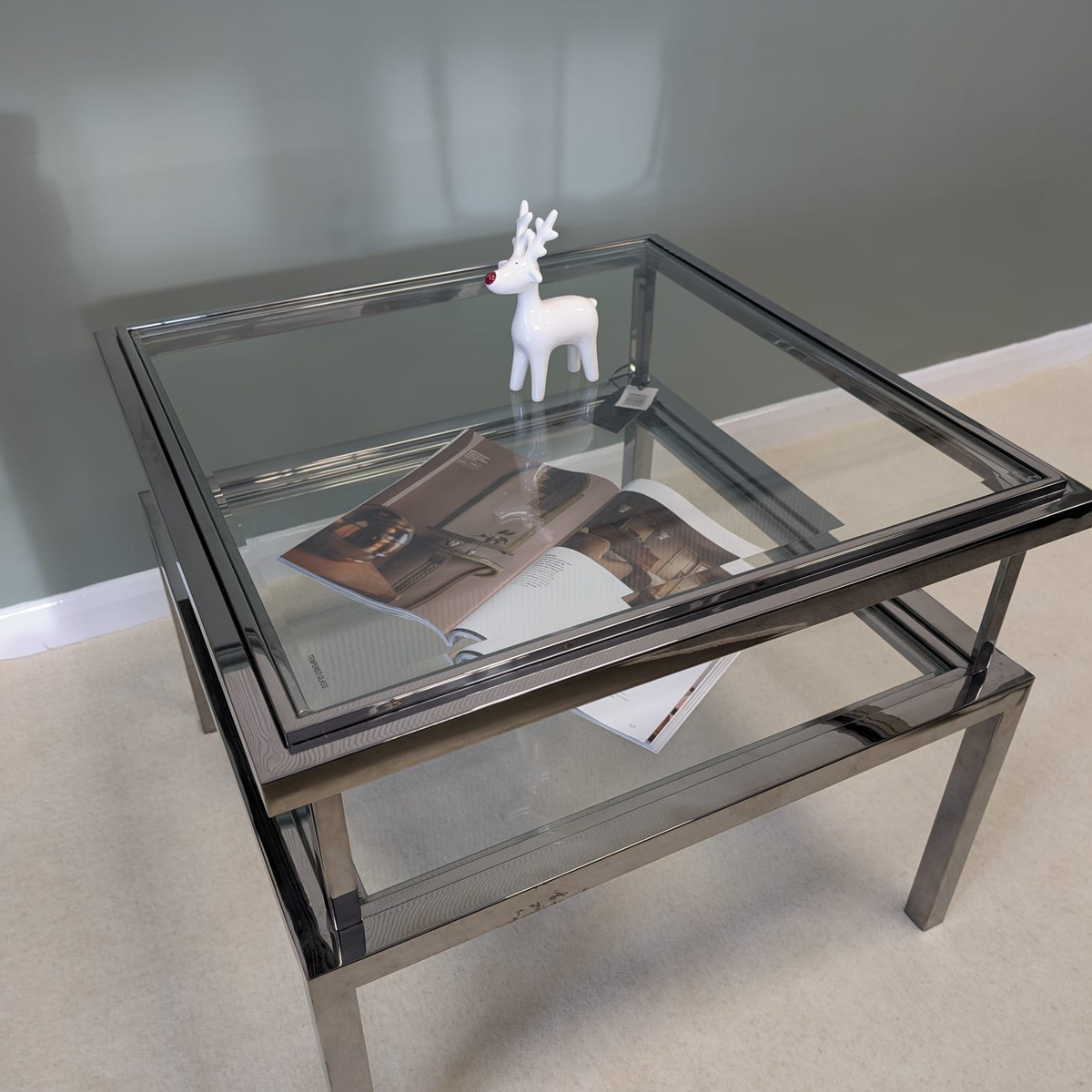 Belgravia Stainless Steel and Glass Square Side Table