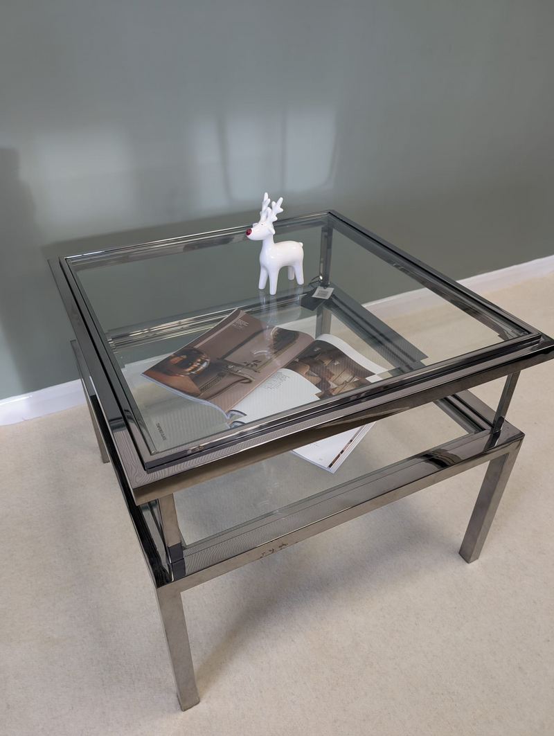 Belgravia Stainless Steel and Glass Square Side Table
