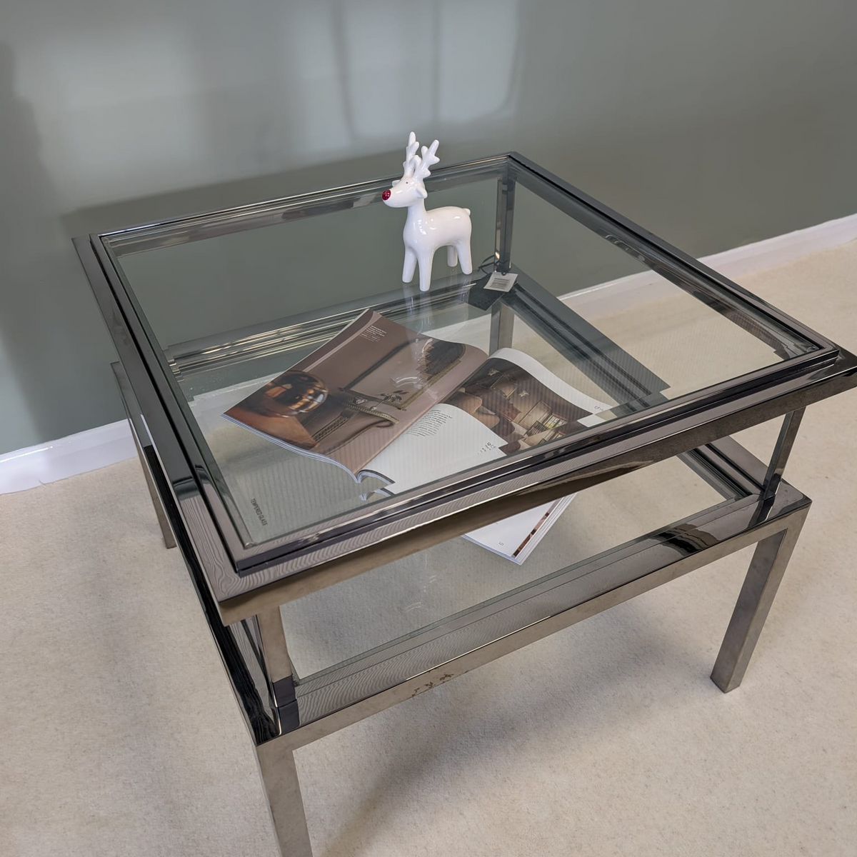 Belgravia Stainless Steel and Glass Square Side Table