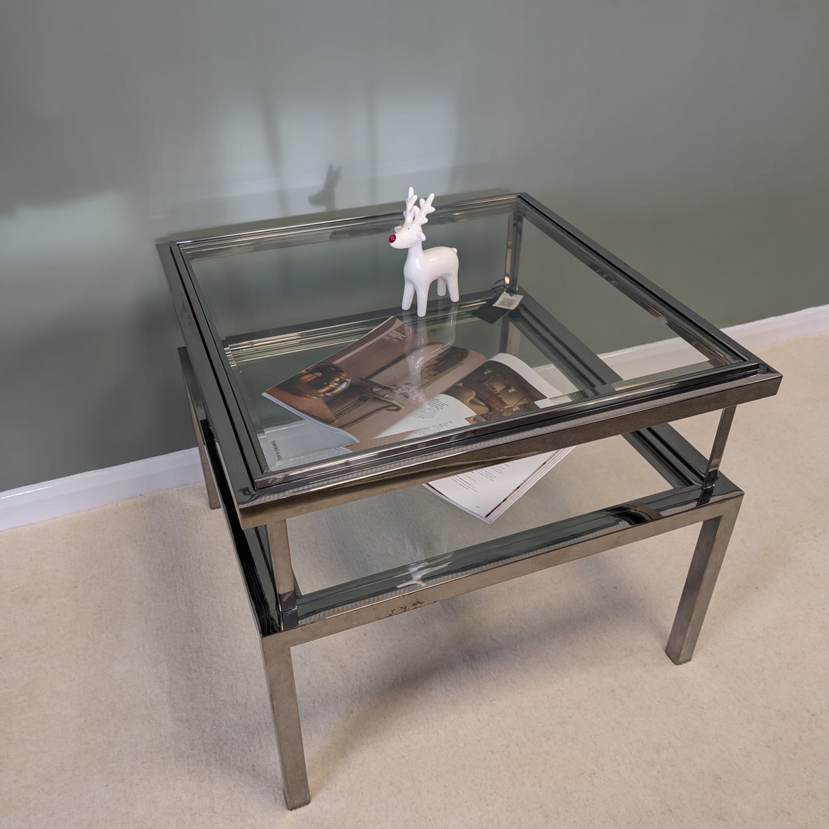 Belgravia Stainless Steel and Glass Square Side Table