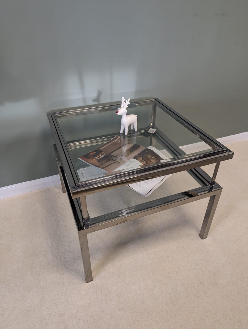 Belgravia Stainless Steel and Glass Square Side Table