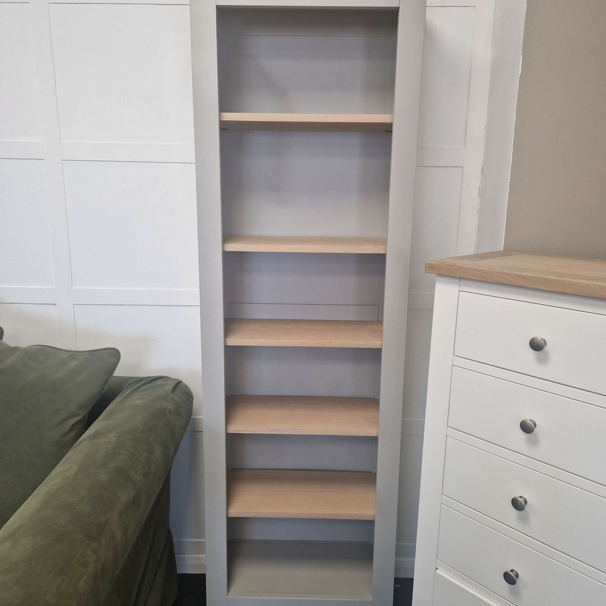 Chester Dove Grey Tall Slim Bookcase