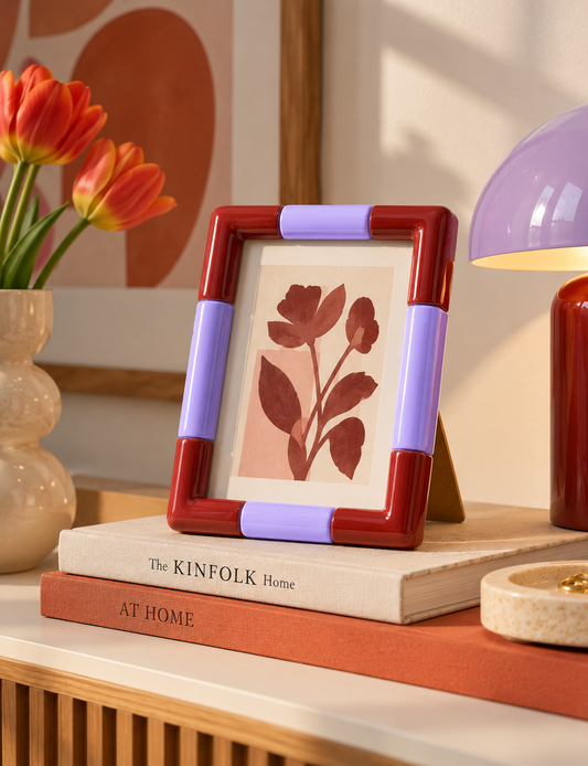 Handmade Picture Frame 10 x 15 cm - Red wine/Lavender
