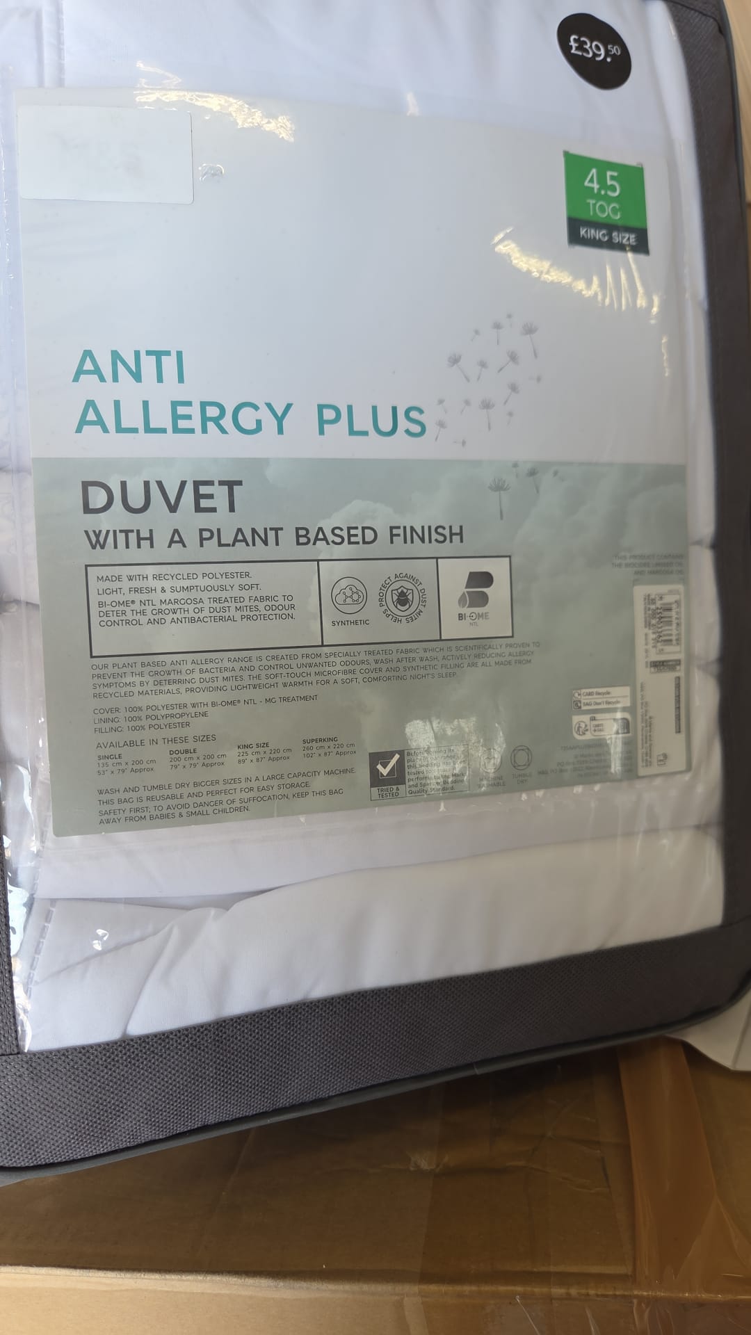 Home Anti Allergy Plus Duvet With Plant Based Finish 4.5 Tog