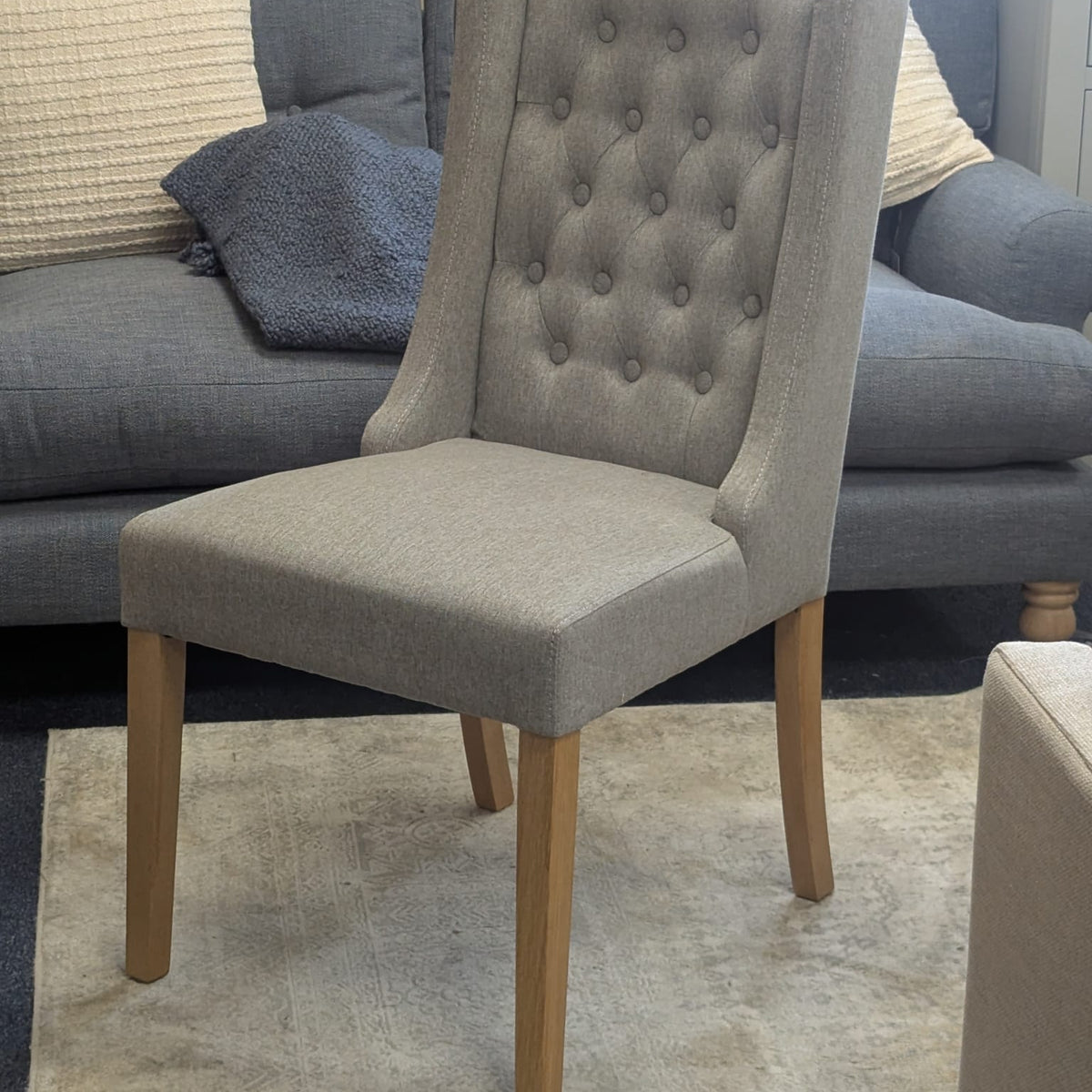 Foxglove Winged Buttoned Chair -Grey Linen