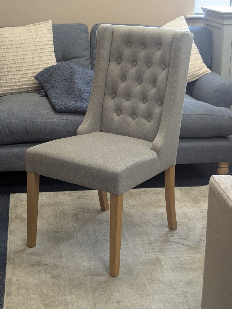 Foxglove Winged Buttoned Chair -Grey Linen