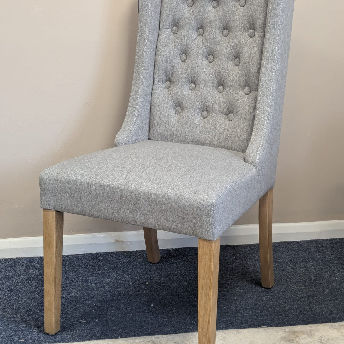 Foxglove Winged Buttoned Chair -Grey Linen