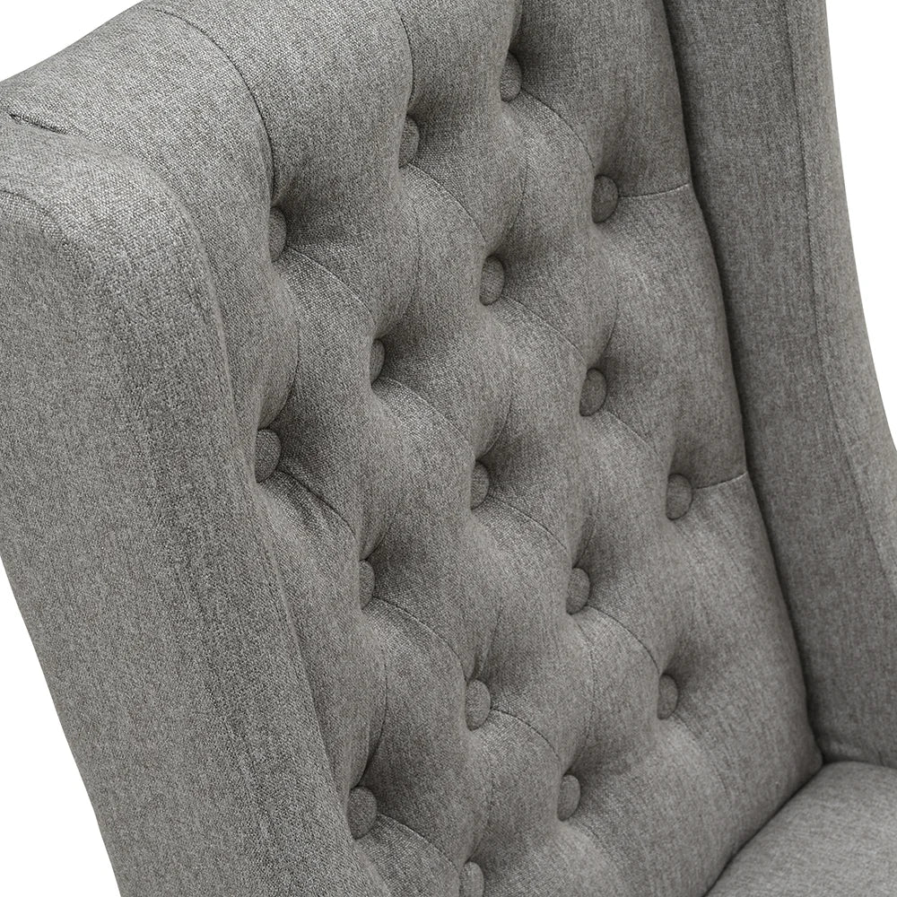 Foxglove Winged Buttoned Chair -Grey Linen