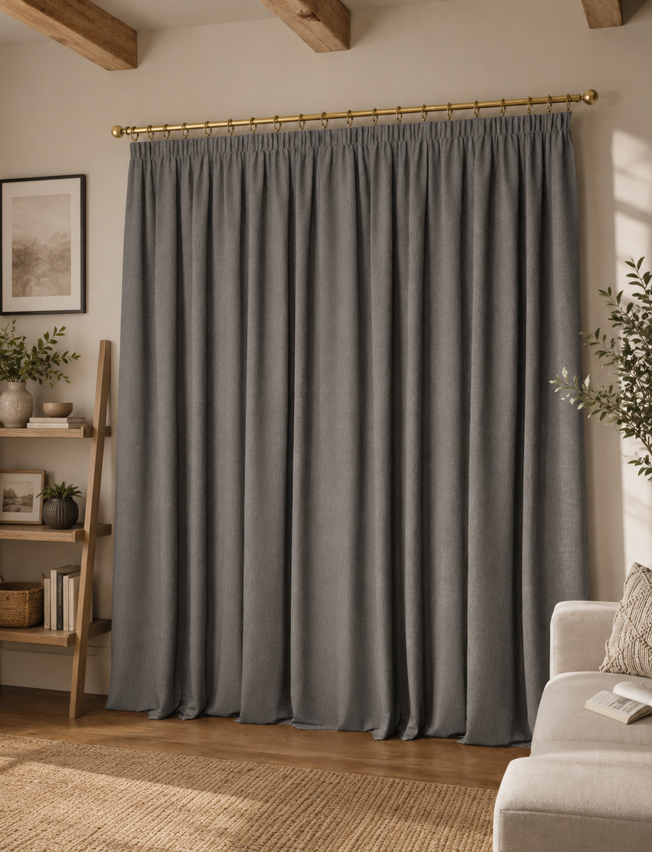 Brushed Pencil Pleat Blackout Ultra Thermal Curtains - Light grey - 218cm x 183 cm