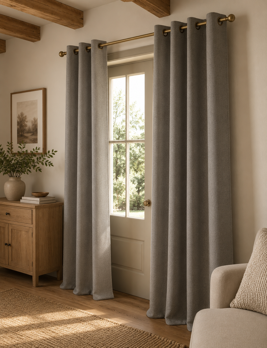 Brushed Pencil Pleat Blackout Ultra Thermal Curtains - Light grey - 218cm x 183 cm