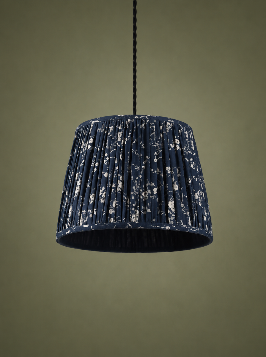 Floral Pleated Ceiling Lamp Shade - Navy