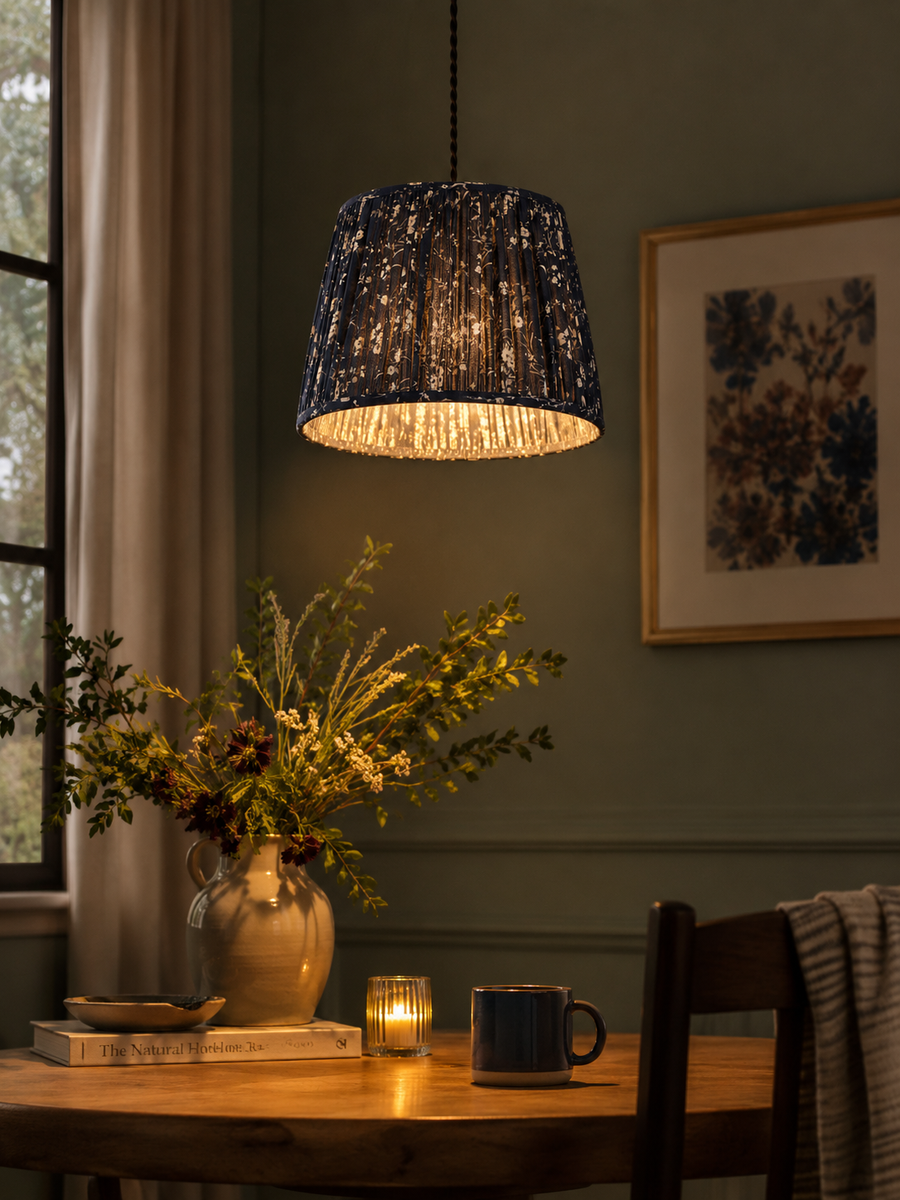 Floral Pleated Ceiling Lamp Shade - Navy