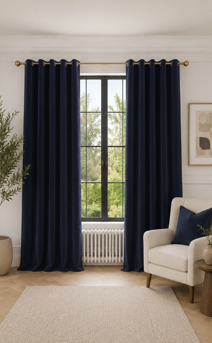 Velvet Eyelet Curtains - Navy - 168cm x 229cm