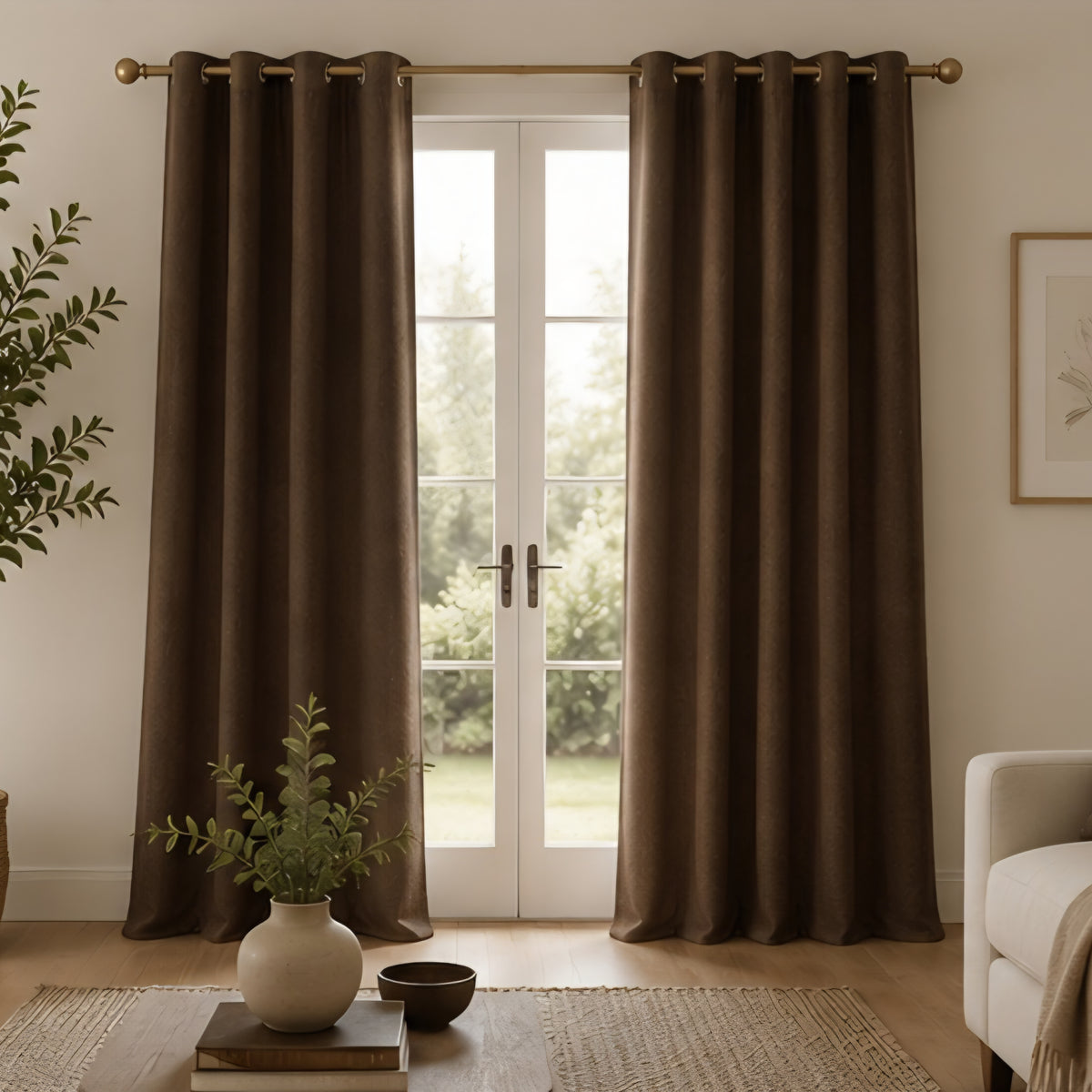 Brushed Pencil Pleat Blackout Ultra Thermal Curtains - Chocolate - 117cm x 229cm