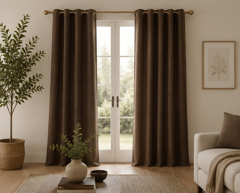 Brushed Pencil Pleat Blackout Ultra Thermal Curtains - Chocolate - 117cm x 229cm