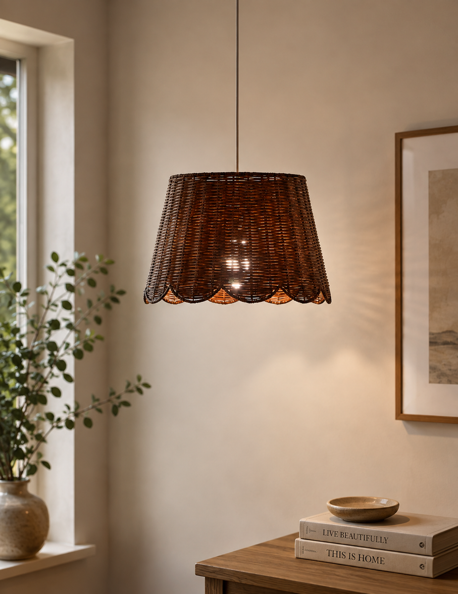 Wicker Scallop Lamp Shade - Brown