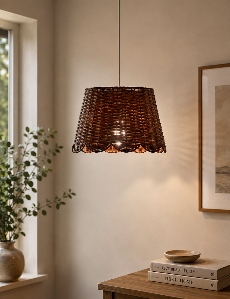 Wicker Scallop Lamp Shade - Brown