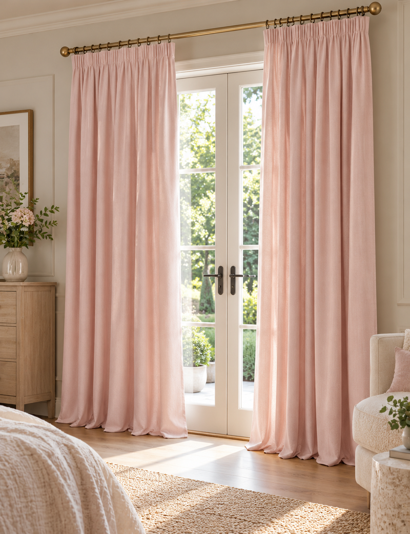 Brushed Pencil Pleat Blackout Ultra Thermal Curtains - Blush - W168cm x L137 cm