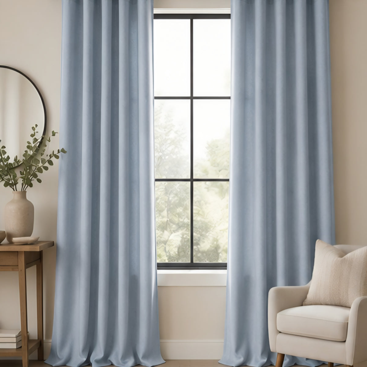 Brushed Multiway Blackout Curtains - Mid Blue - 168cm x 229cm