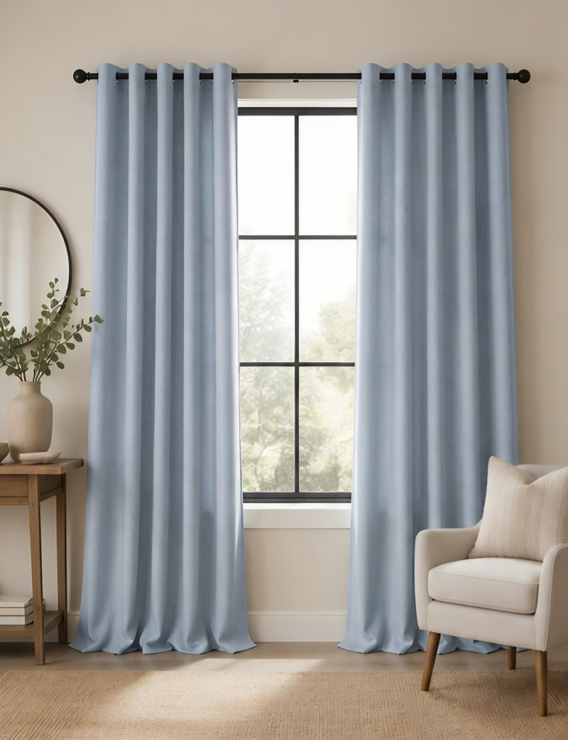Brushed Multiway Blackout Curtains - Mid Blue - 168cm x 229cm