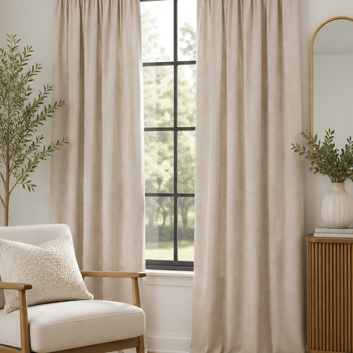 Brushed Pencil Pleat Blackout Thermal Curtains - Champagne - 168cm x 137cm