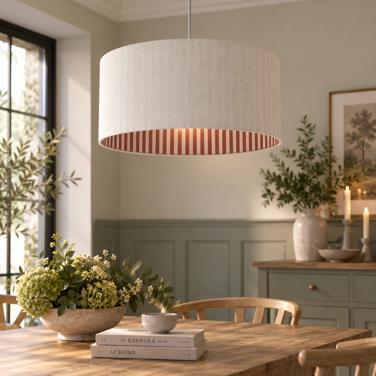 Watercolour Stripe Drum Lamp Shade - Dark Red
