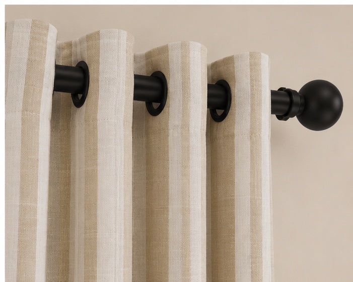 Pure Cotton Striped Multiway Curtains- Neutral - 168cm x 229cm