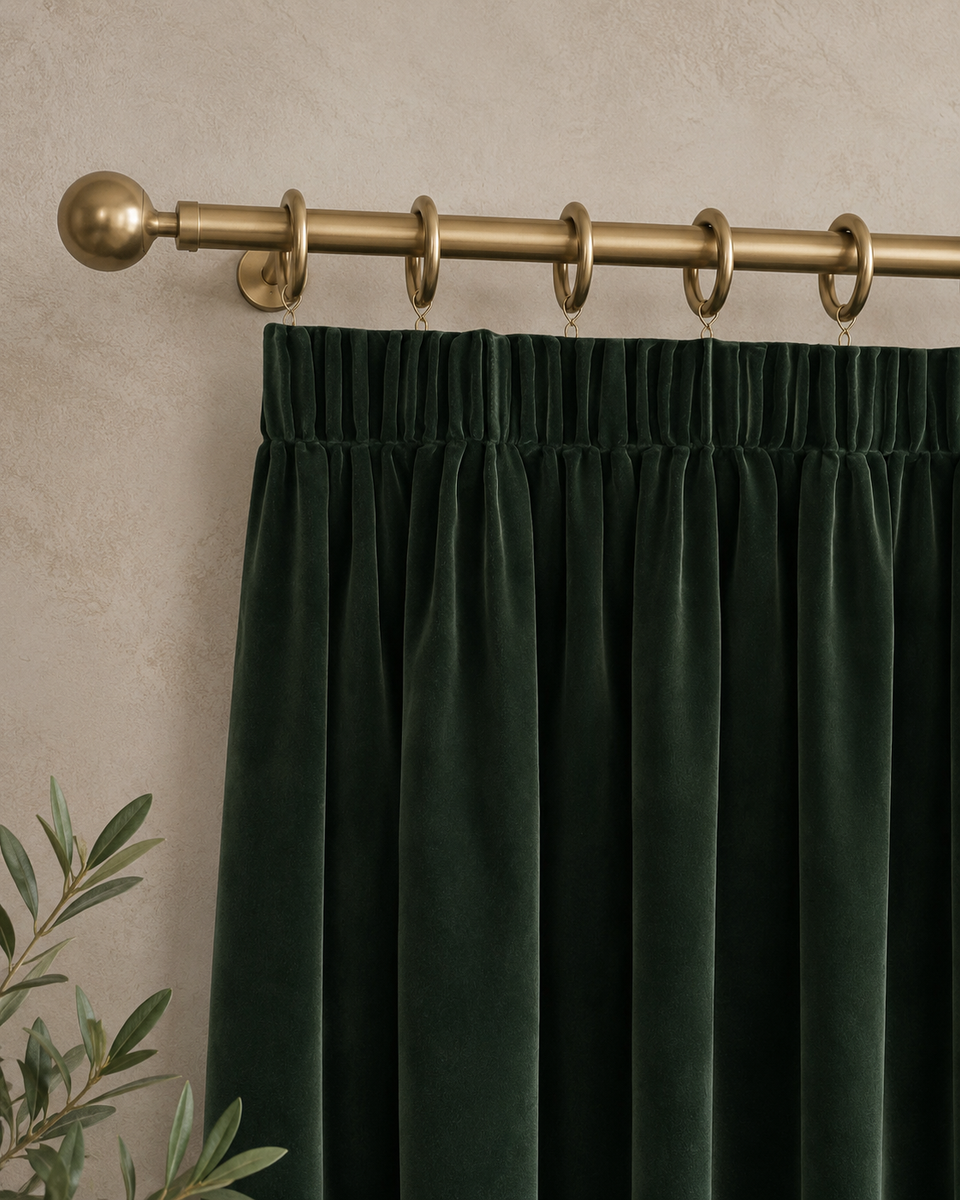 Velvet Pencil Pleat Curtains - Forest Green - 218cm x 229cm