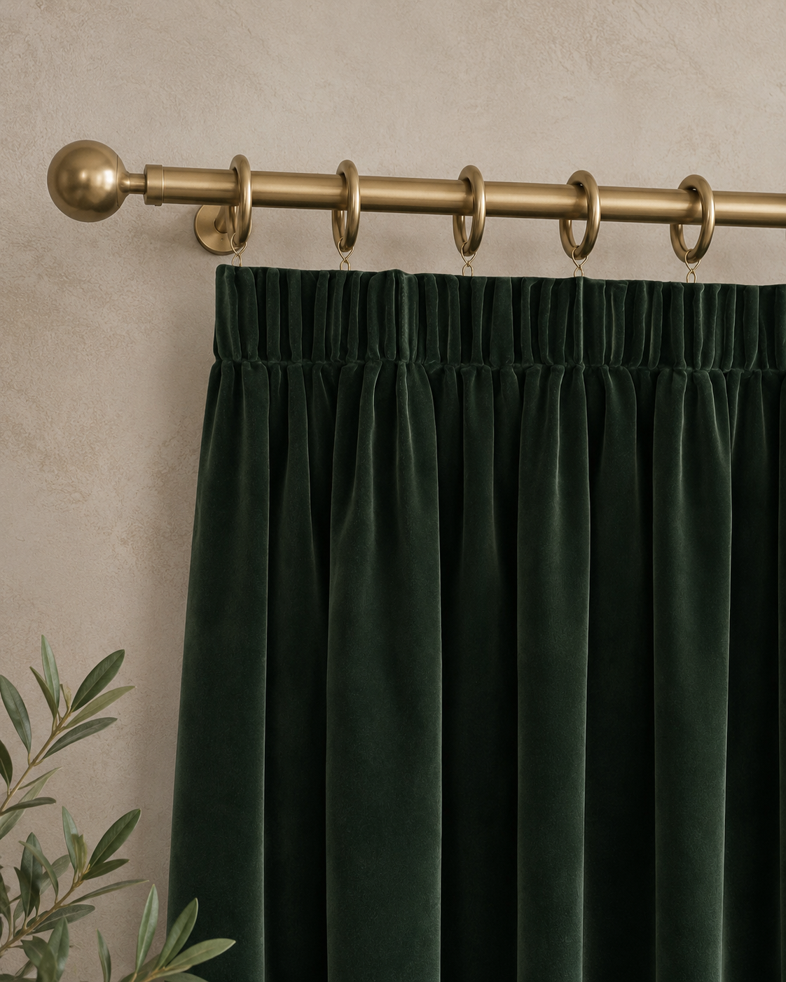 Velvet Pencil Pleat Curtains - Forest Green - 218cm x 229cm