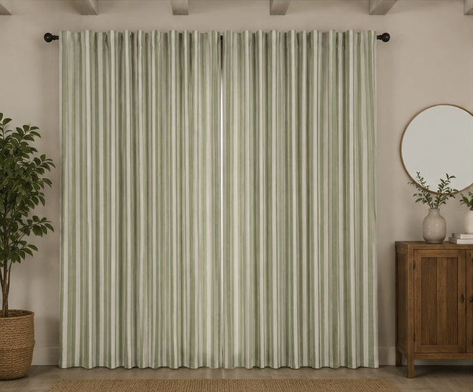 Pure Cotton Striped Multiway Curtains - Green Mix - 168cm x 229cm