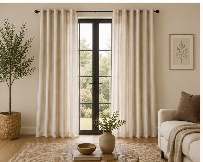 Pure Cotton Striped Multiway Curtains- Neutral - 168cm x 229cm