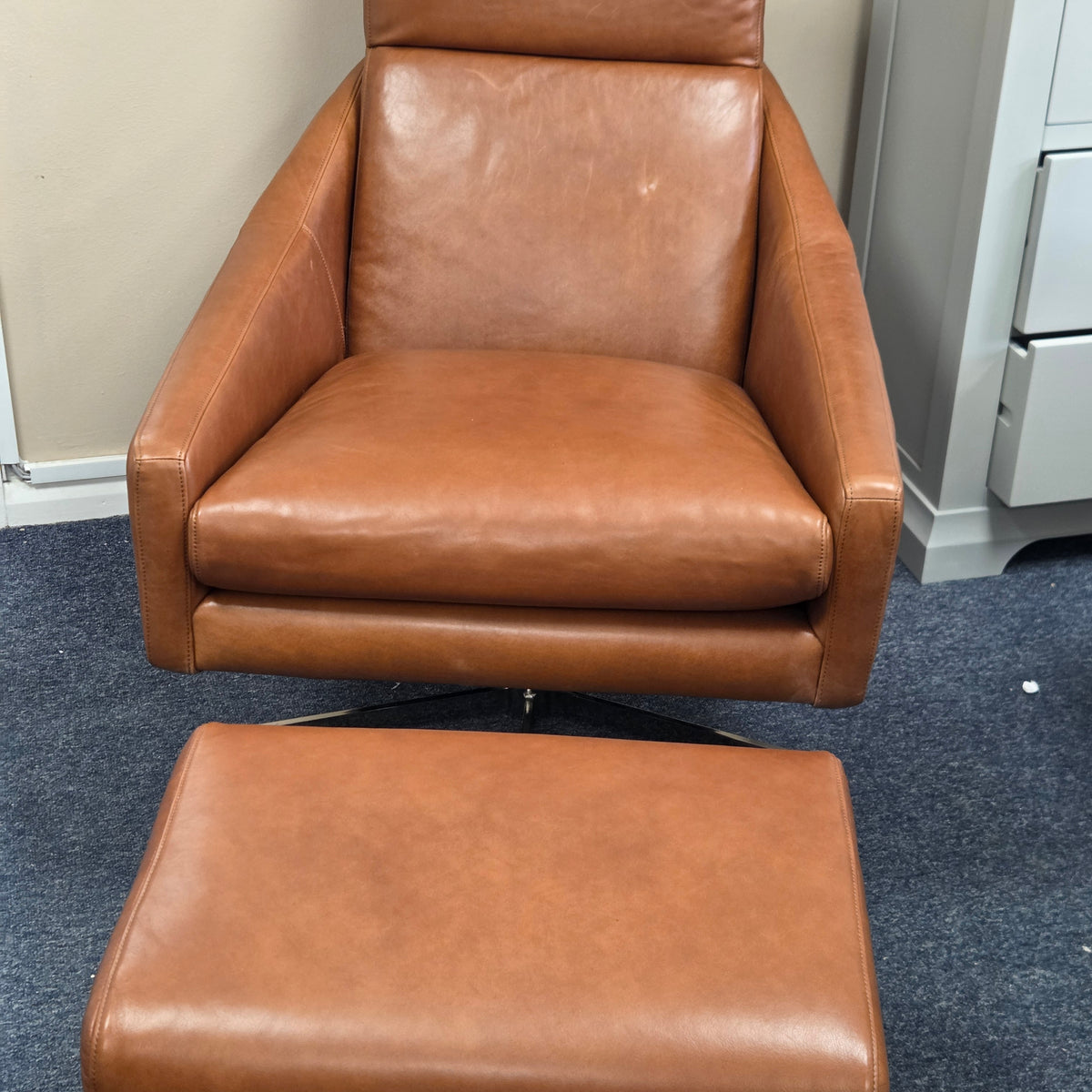 Austin Leather Swivel Armchair and Footstool Ottoman