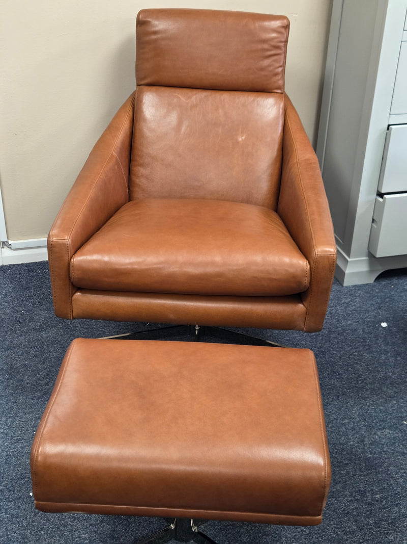 Austin Leather Swivel Armchair and Footstool Ottoman