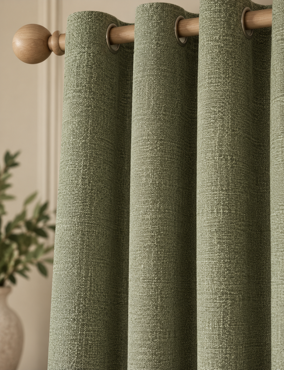 Basketweave Eyelet Curtains - Green - W168 x L229 cm