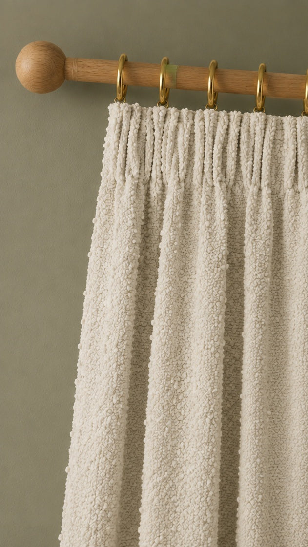 Bouclé Pencil Pleat Curtains - Ecru - 117cm x 137 cm