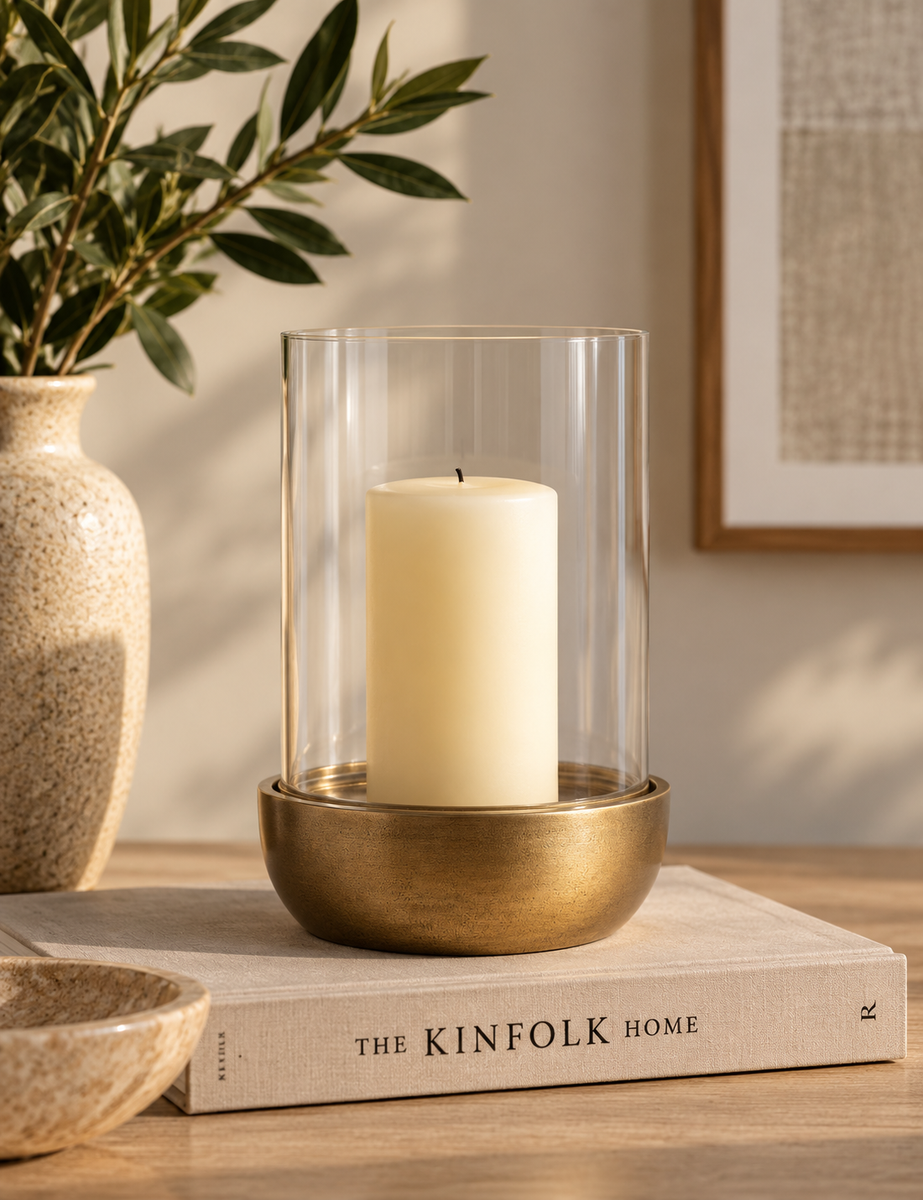 Metal & Glass Hurricane Candle Holder