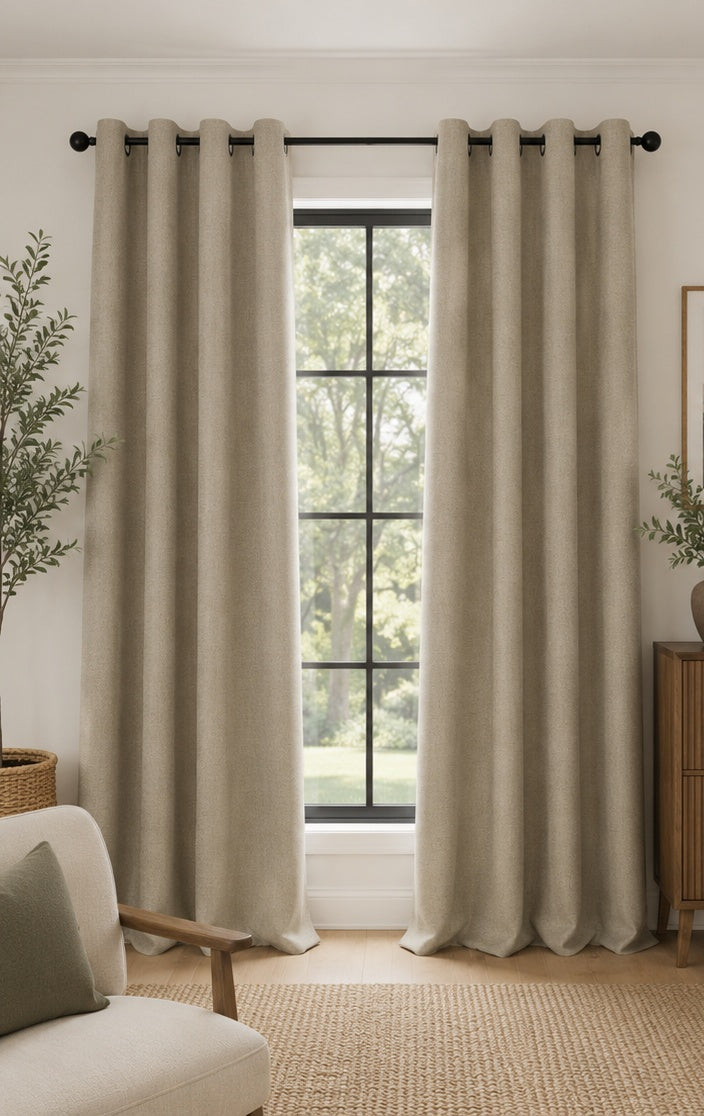 Brushed Eyelet Blackout Thermal Curtains - Neutral - 117cm x 183cm