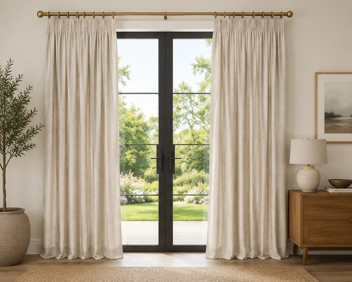 Brushed Pencil Pleat Blackout Thermal Curtains - Champagne - 117cm x 229cm
