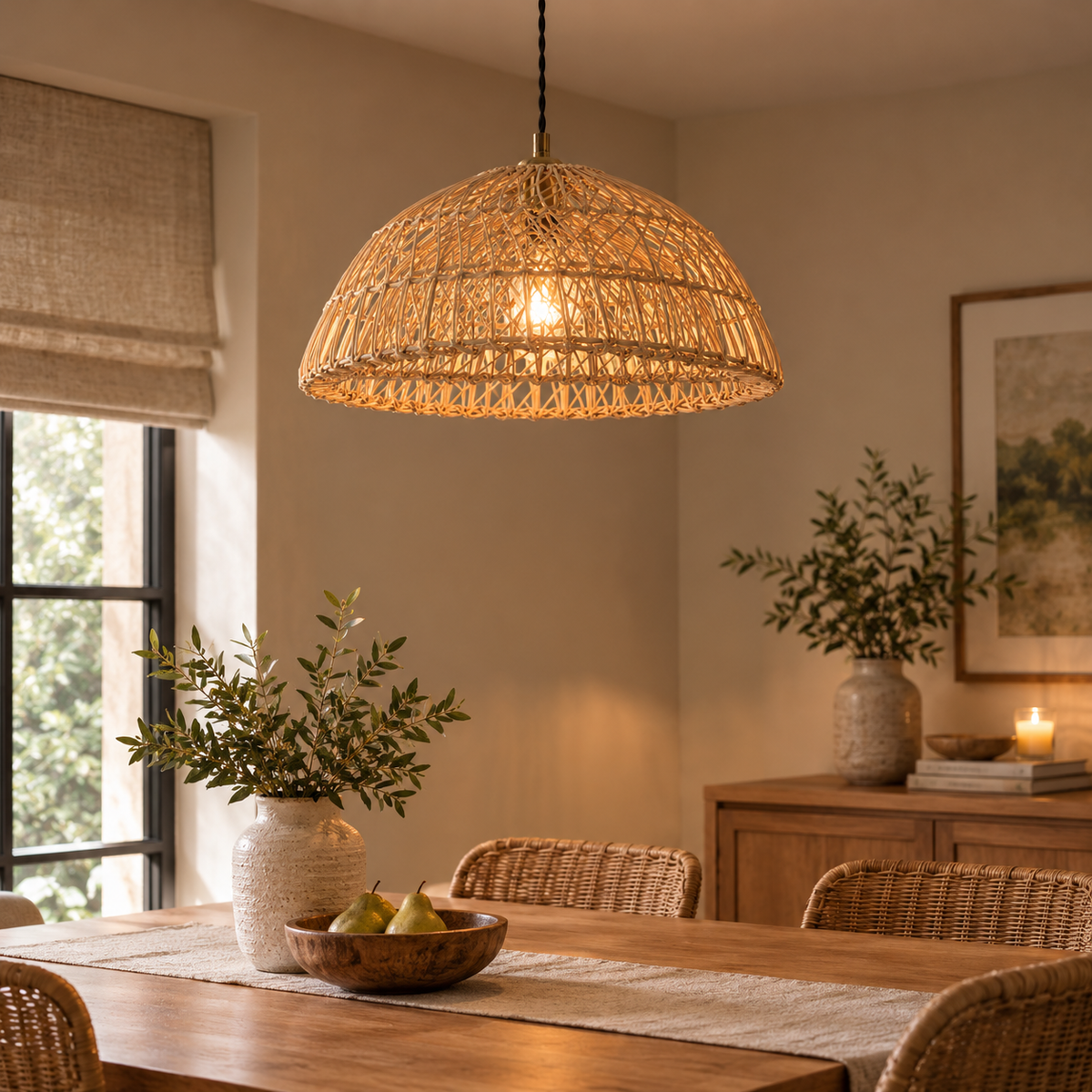 Two Tier Rattan Pendant Lamp Shade- Natural