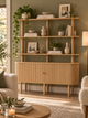 Large Shelving Unit with Fluted Front - Light Oak Wood